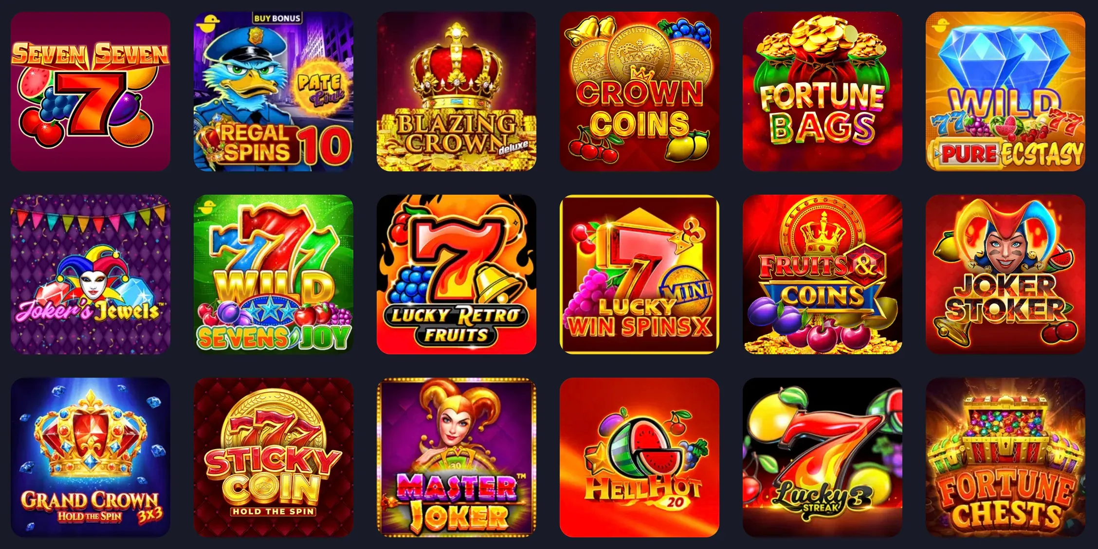 Selection of slot games at Voxcasino
