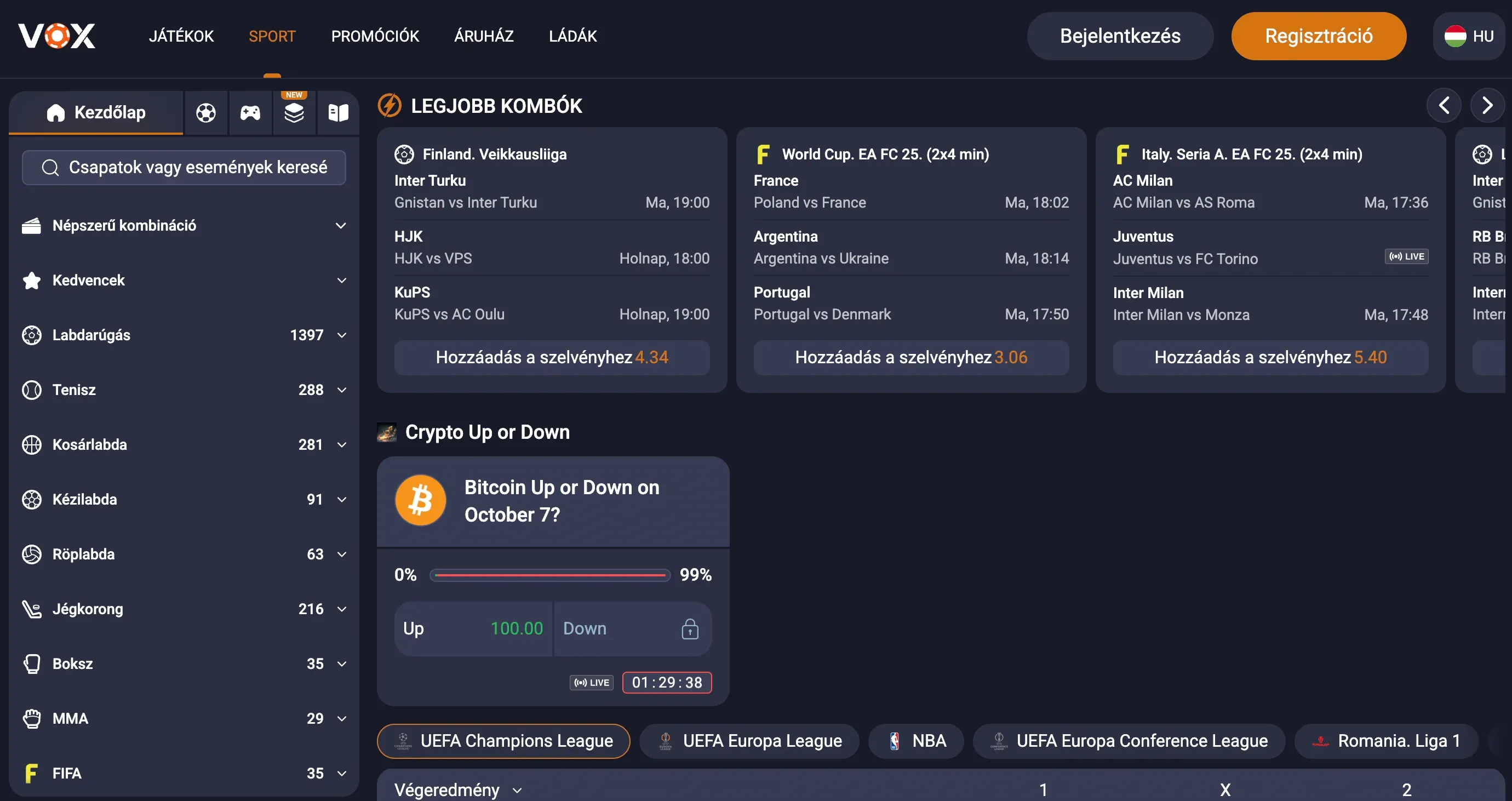 Sports Betting at Voxcasino